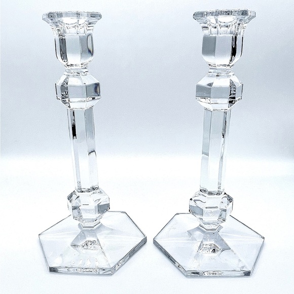 A Set of Two Vintage Val St. Lambert Belgian Crystal Candle Holders - Picture 7 of 7
